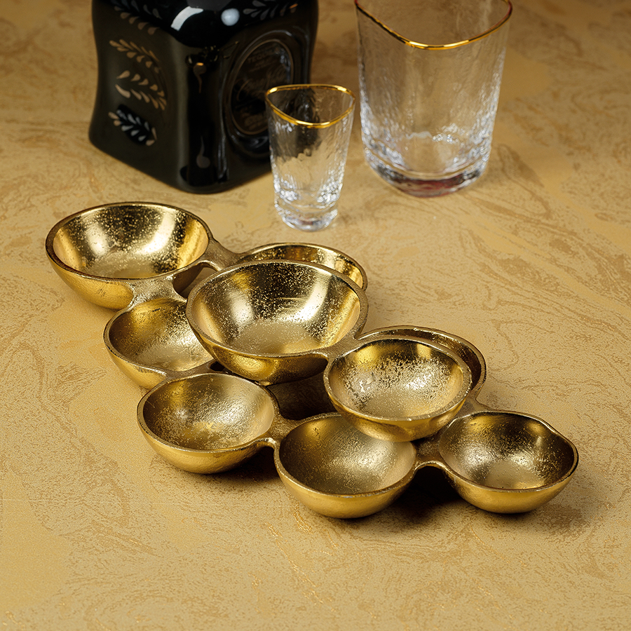 Small Cluster of 9 Serving Bowls- Dark Gold