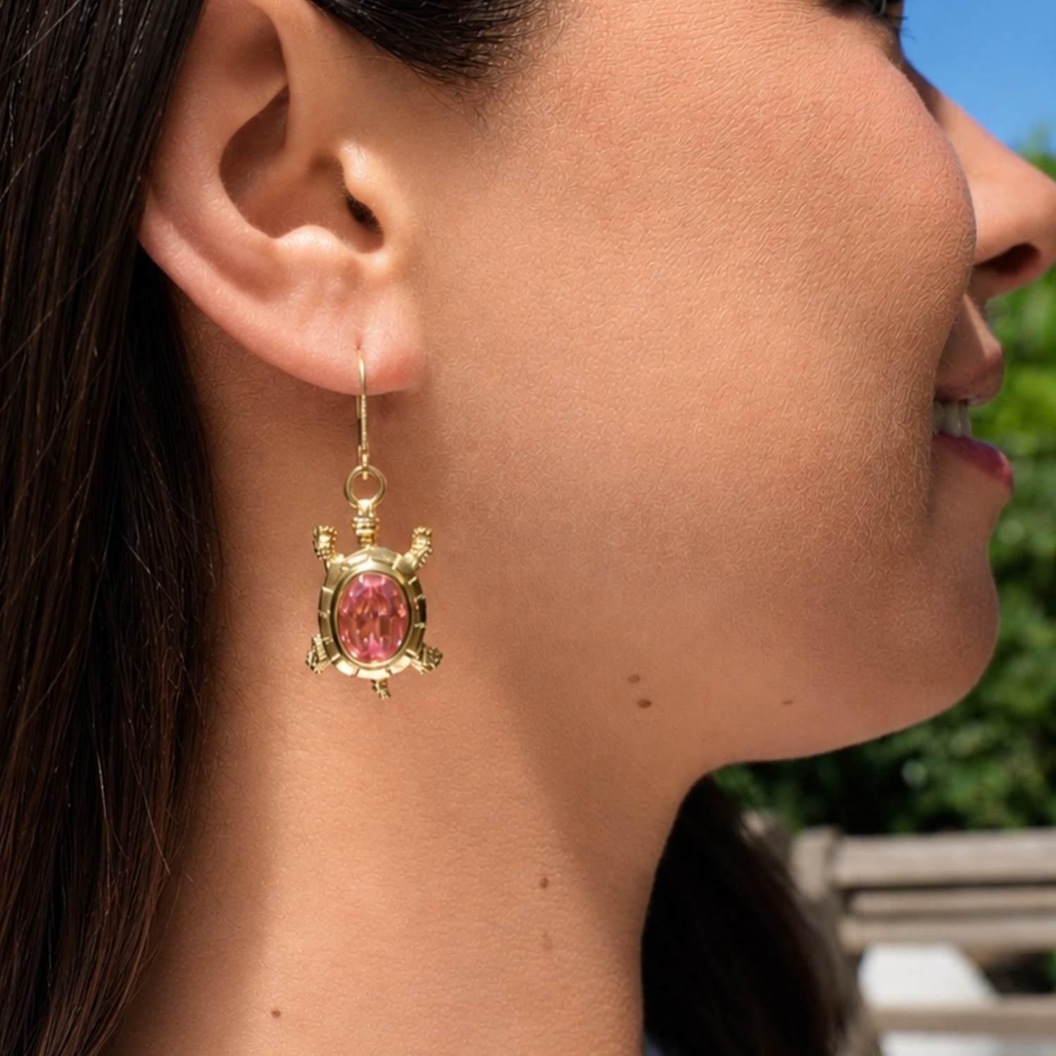 Olivia Riegel Turtle Drop Earrings Pink