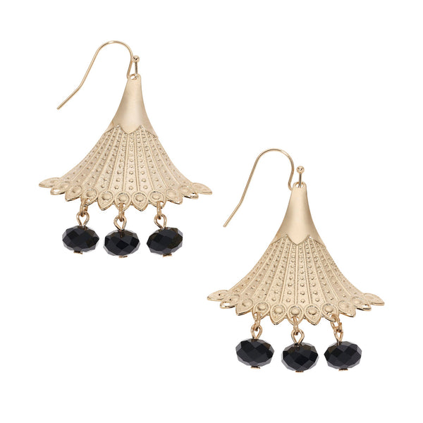 Olivia Riegel Gold Fan with Jet Bead Drop Wire Earrings
