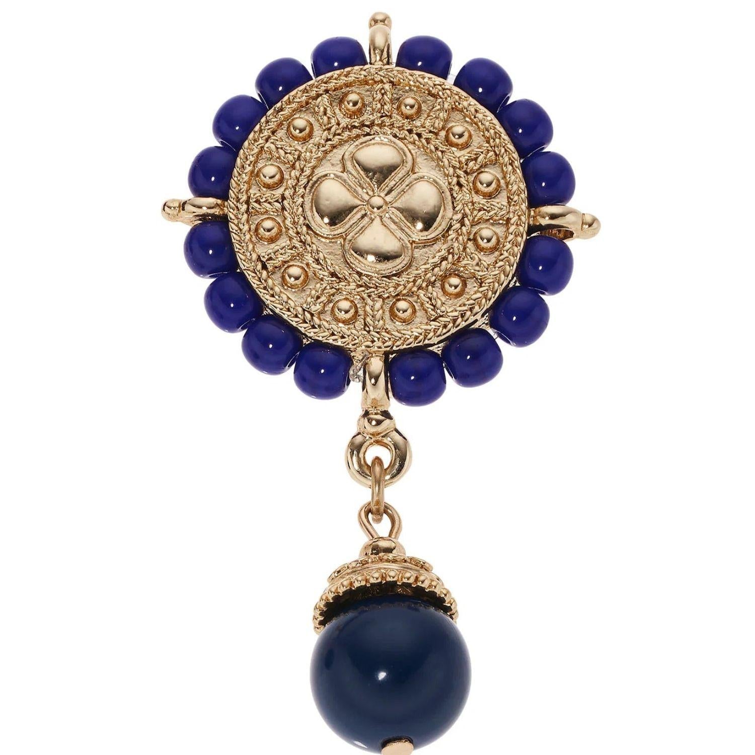 Olivia Riegel Gold Medallion with Lapis Clip Earrings