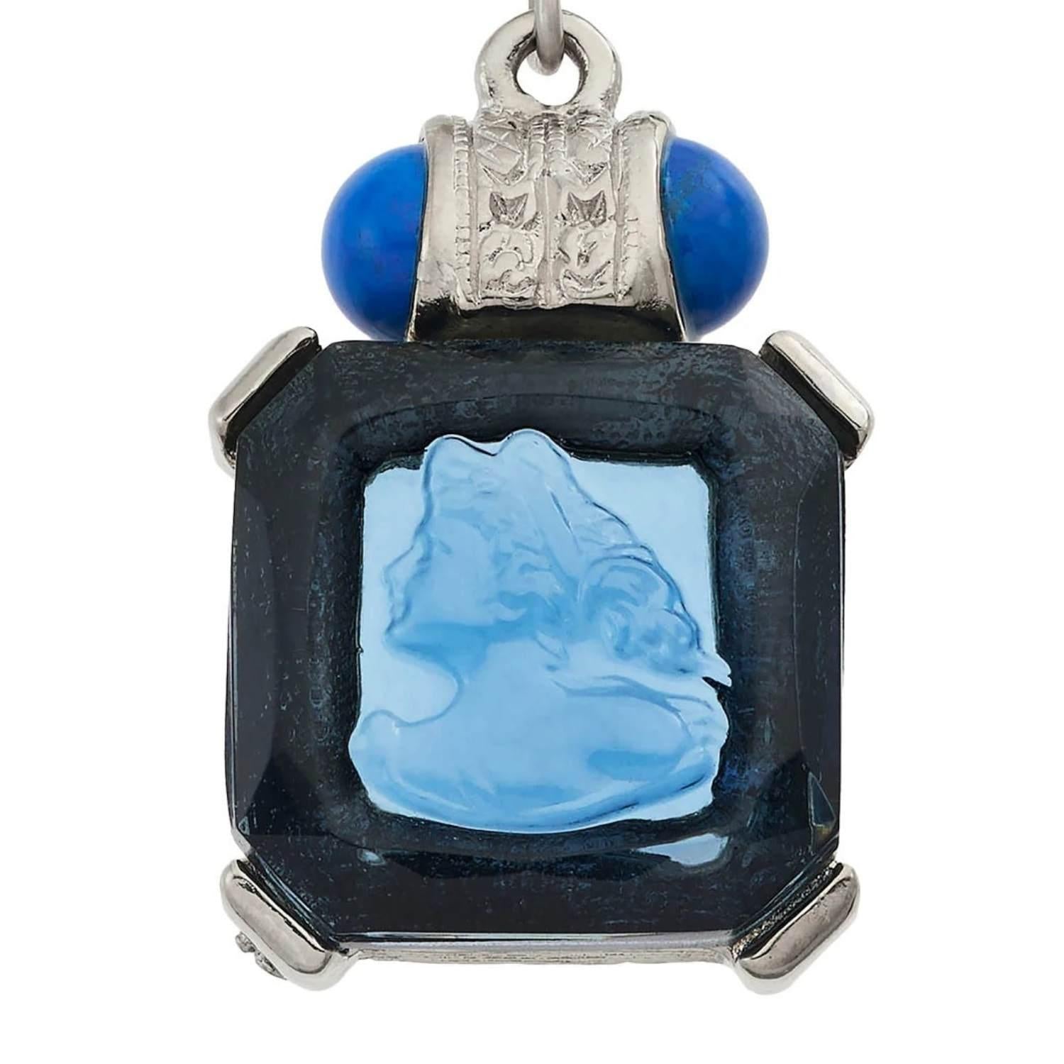 Olivia Riegel Blue Venetian Glass Intaglio Pendant on Glass Pearl Necklace