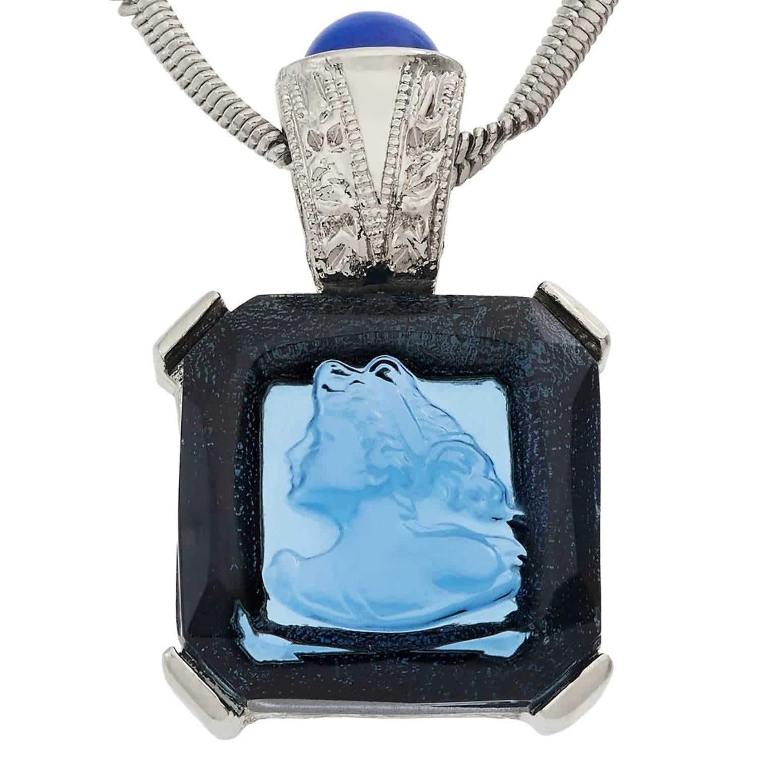 Olivia Riegel Blue Venetian Glass Intaglio Pendant Necklace
