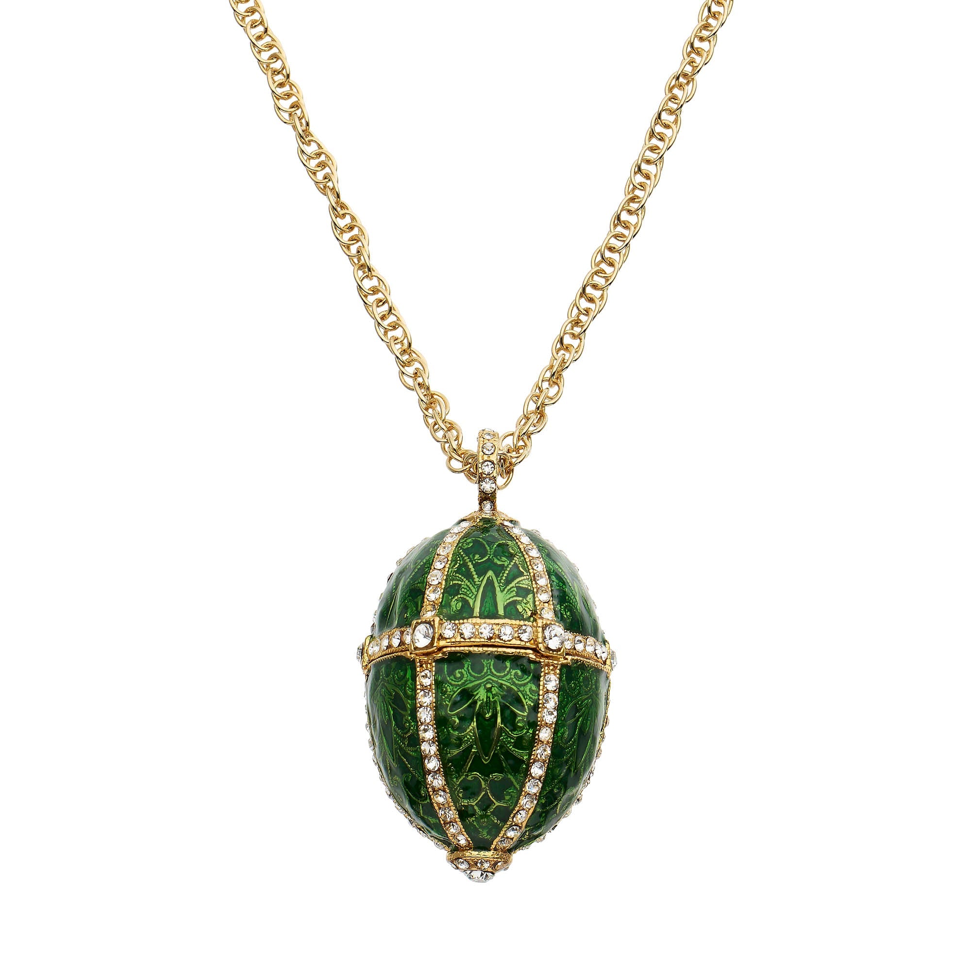 Olivia Riegel Enamel Egg Locket Pendant Necklace Green