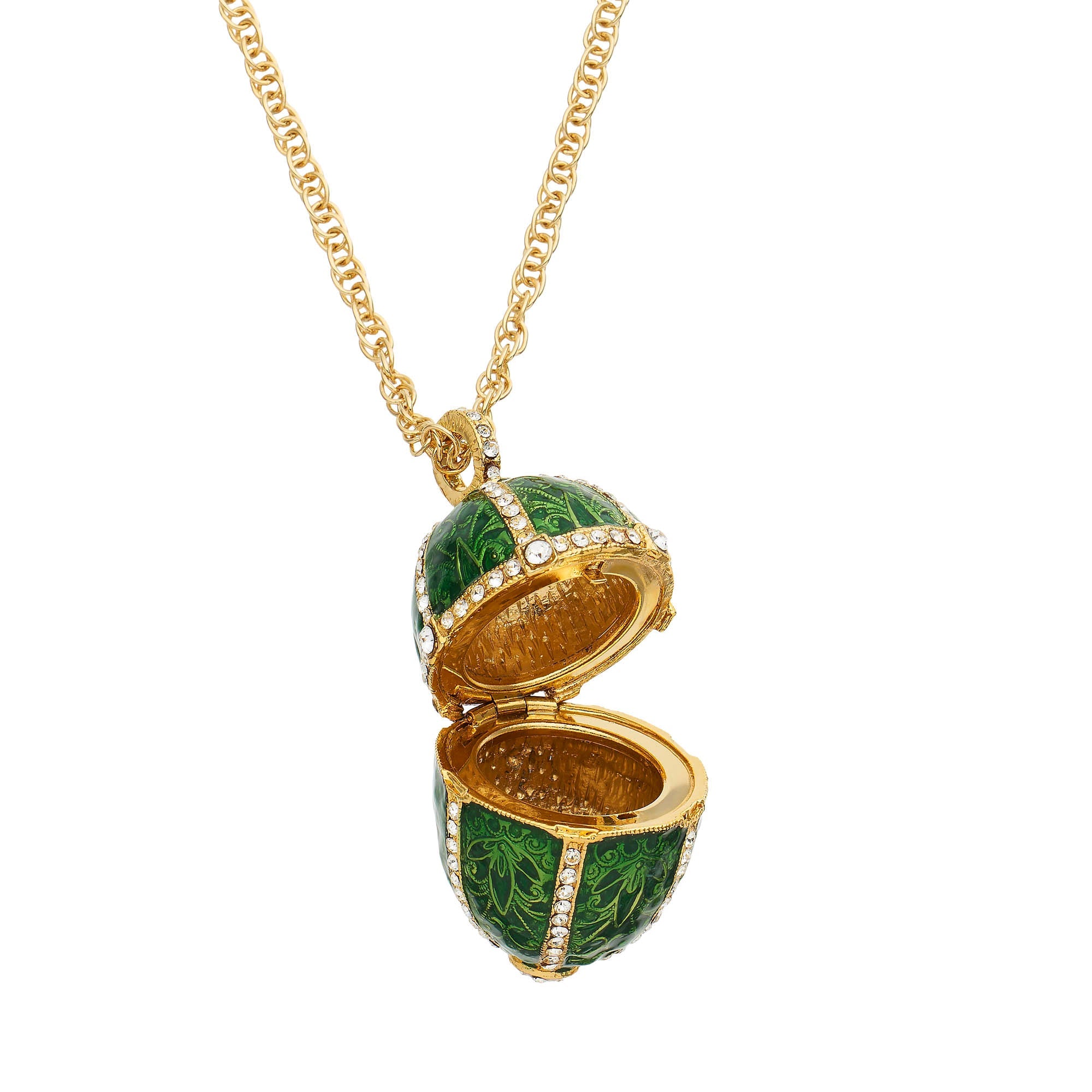 Olivia Riegel Enamel Egg Locket Pendant Necklace Green