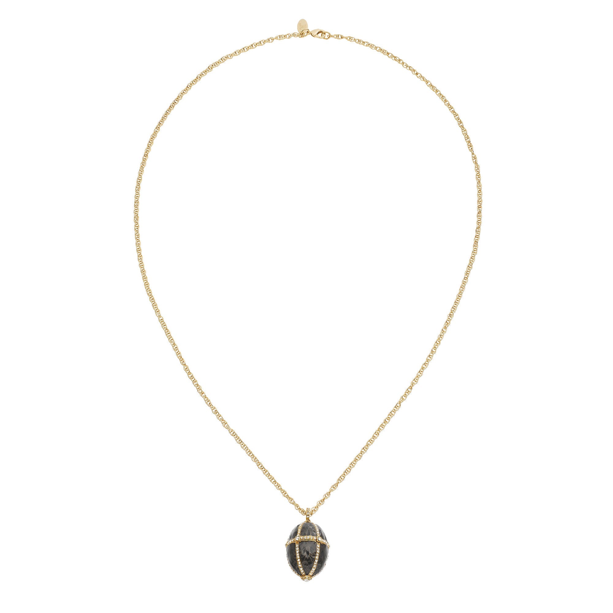 Olivia Riegel Enamel Egg Locket Pendant Necklace Gray