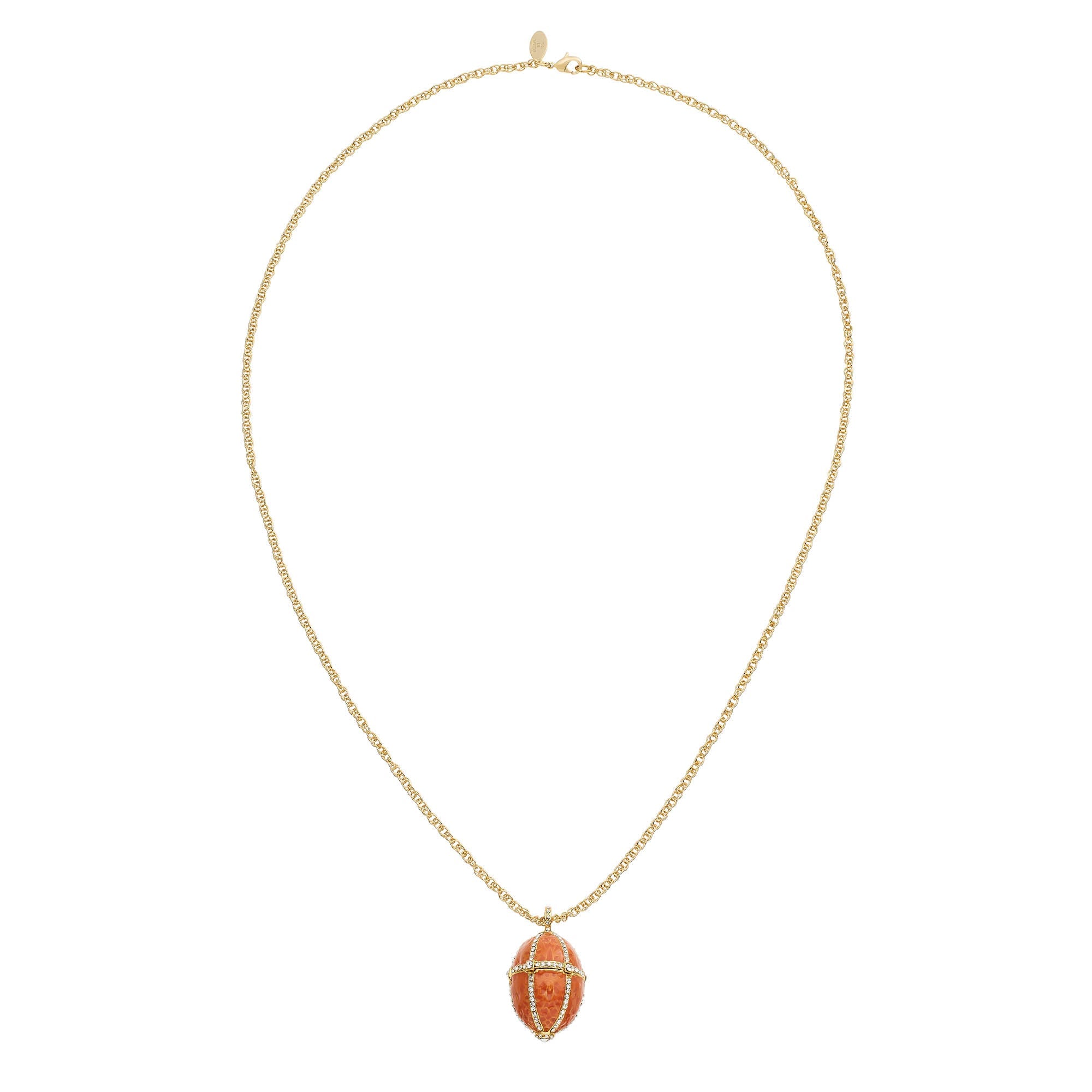 Olivia Riegel Enamel Egg Locket Pendant Necklace Salmon