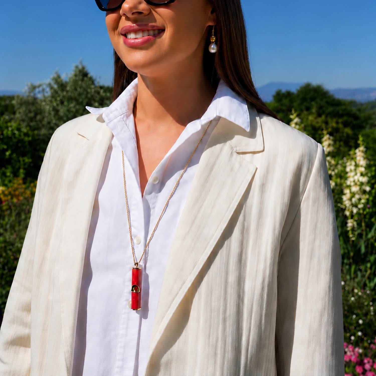 Olivia Riegel Enamel Whistle Pendant Necklace Red