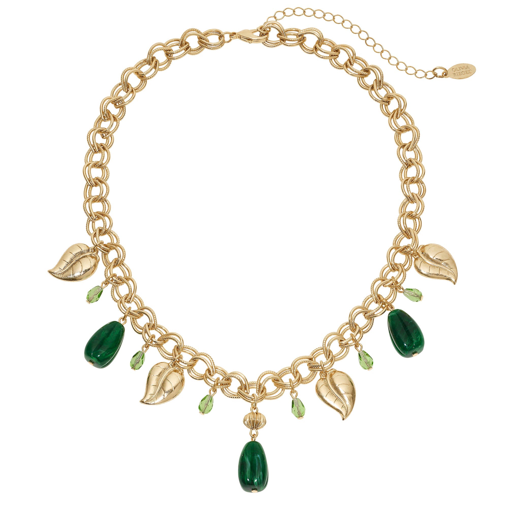 Olivia Riegel Green Drop Gold Tone Necklace