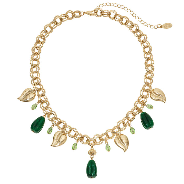 Olivia Riegel Green Drop Gold Tone Necklace