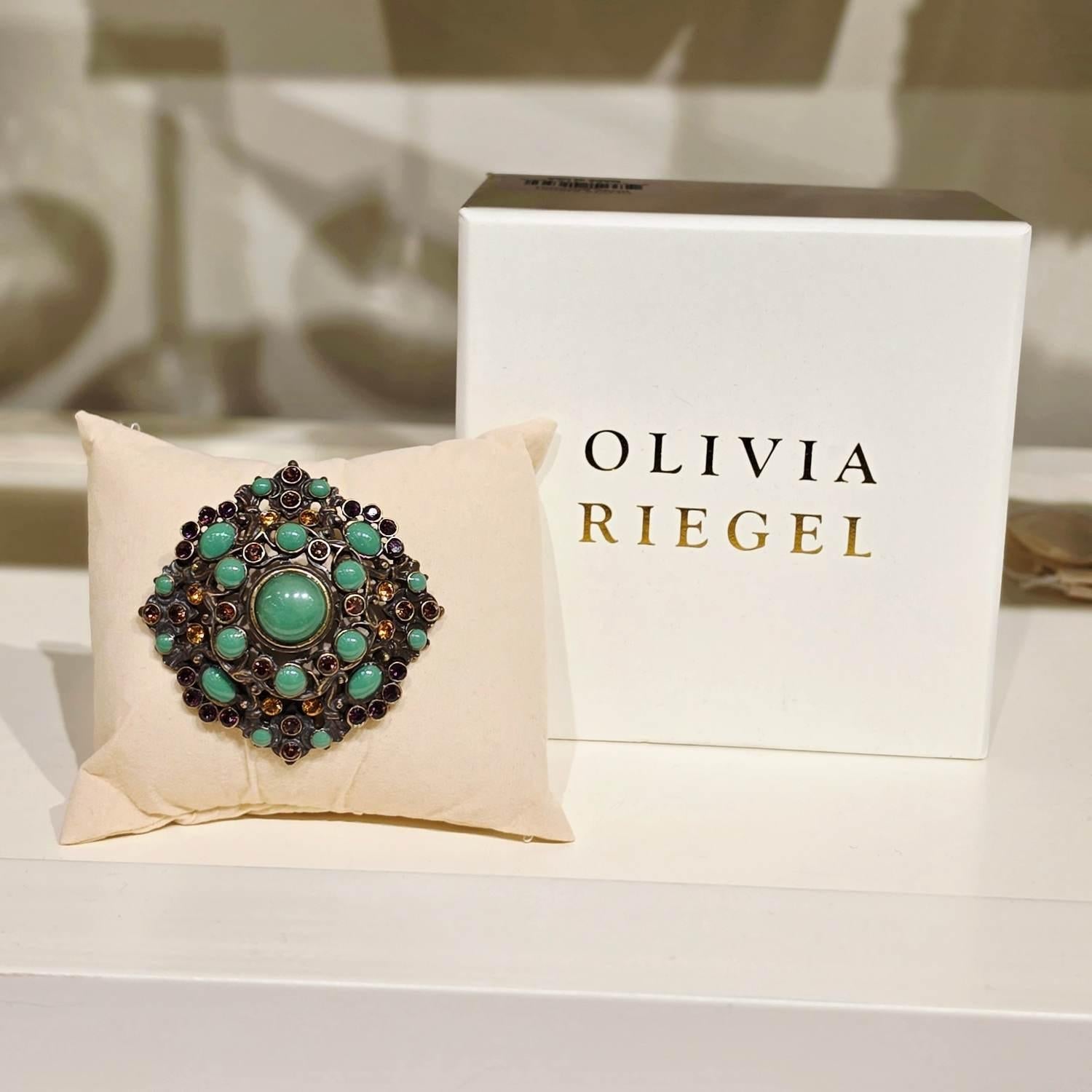 Olivia Riegel Bronze Brooch with Green Jewels