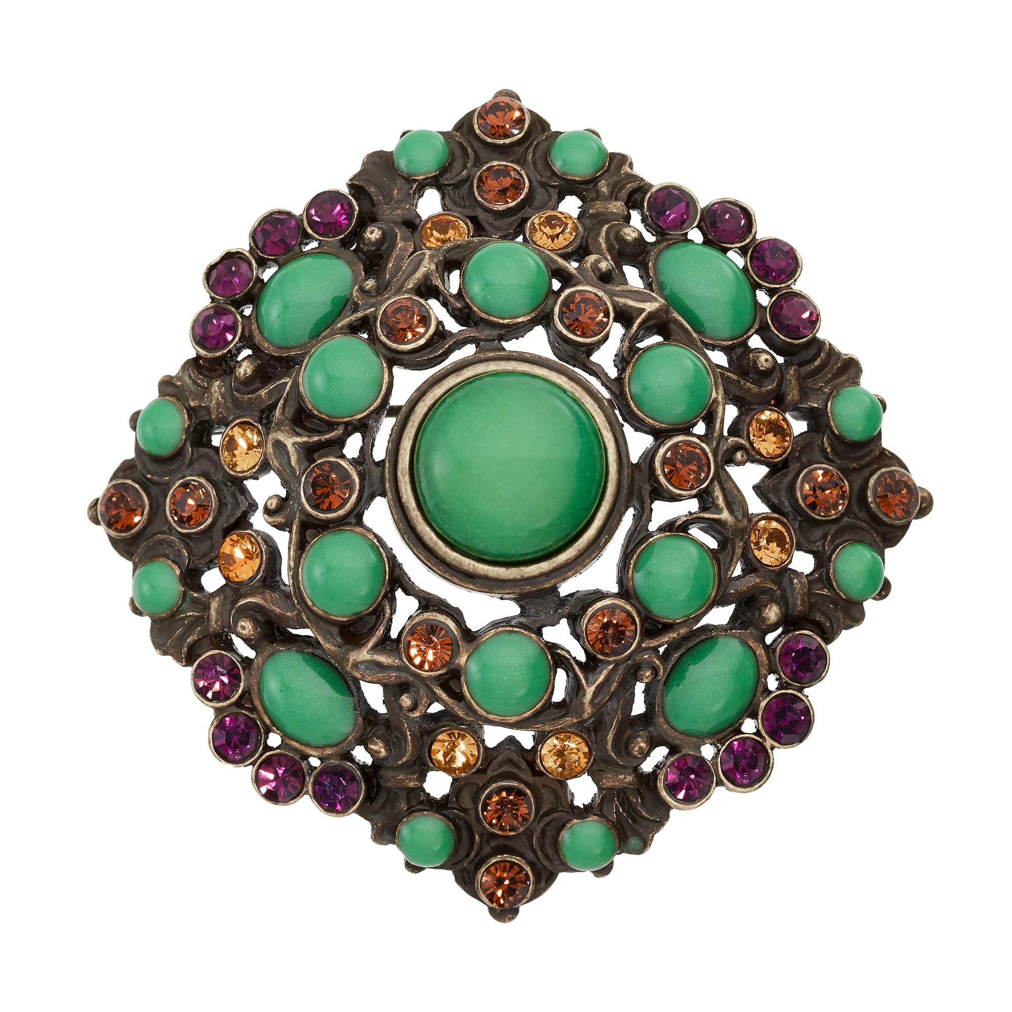 Olivia Riegel Bronze Brooch with Green Jewels