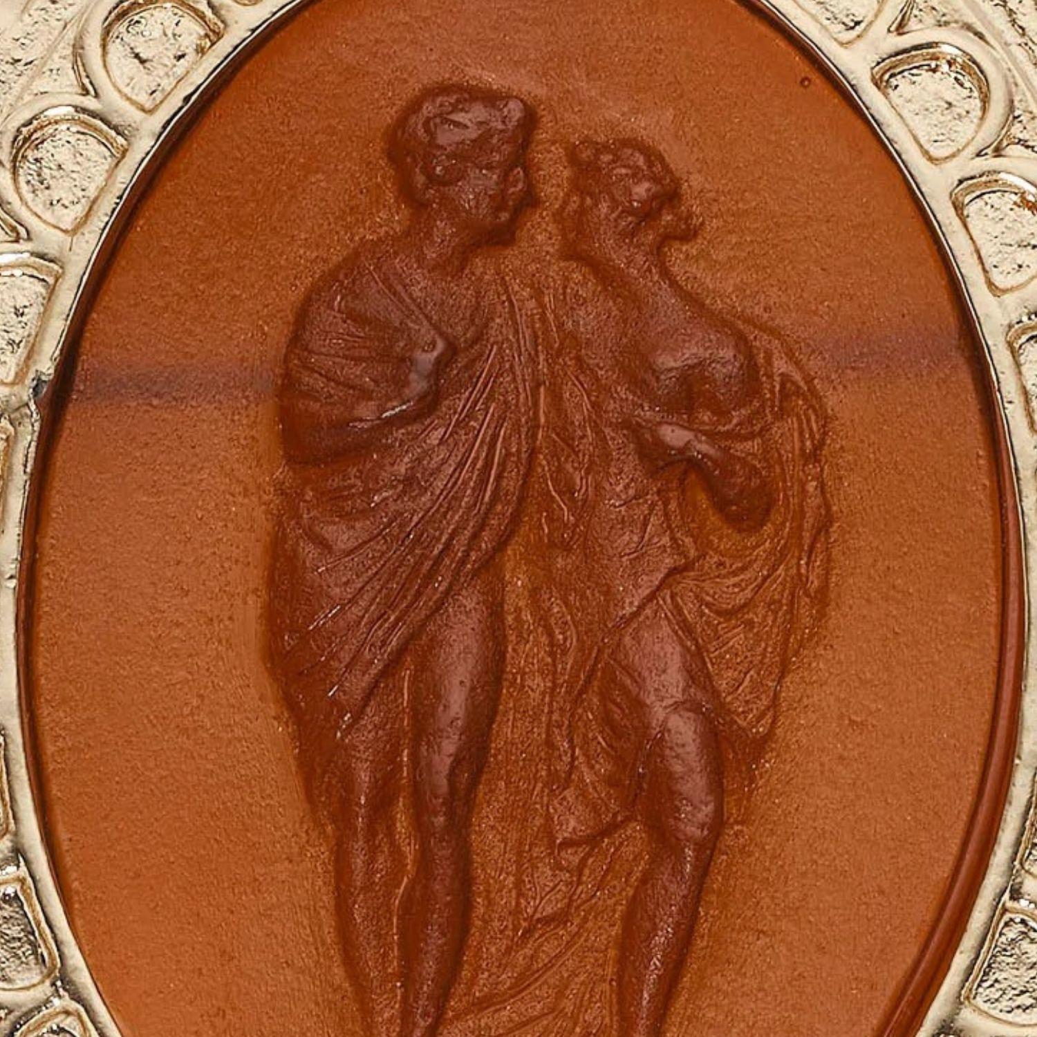 Olivia Riegel Byzantine Revival Amber Intaglio Brooch with Pearls