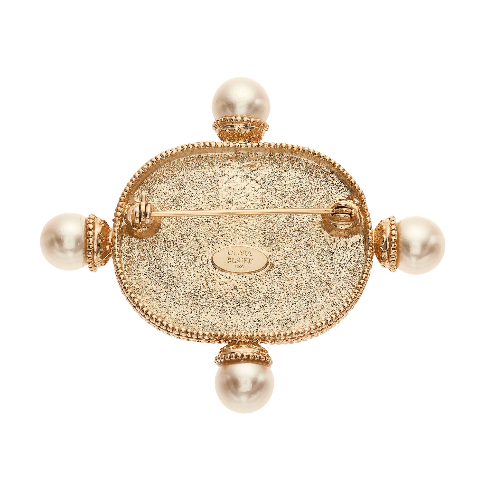 Olivia Riegel Byzantine Revival Gold Intaglio Brooch with Pearls