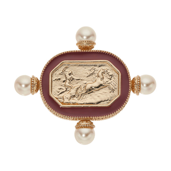Olivia Riegel Byzantine Revival Gold Intaglio Brooch with Pearls