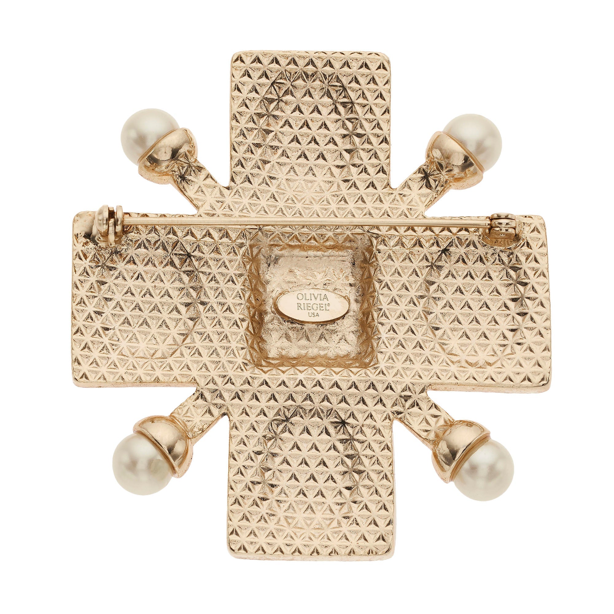 Olivia Riegel Byzantine Revival Cross Brooch with Intaglios & Pearls