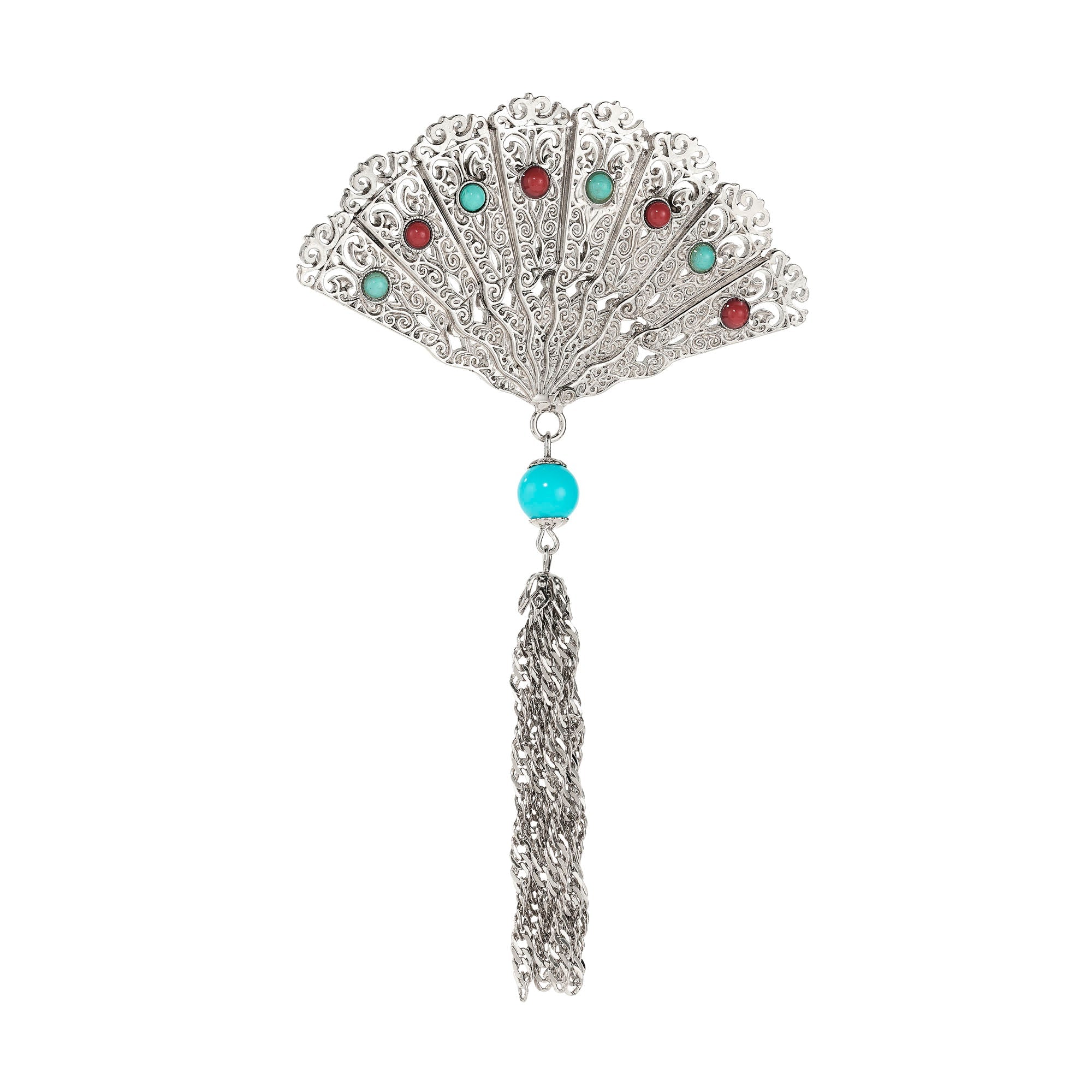Olivia Riegel Silver Fan with Tassel Brooch