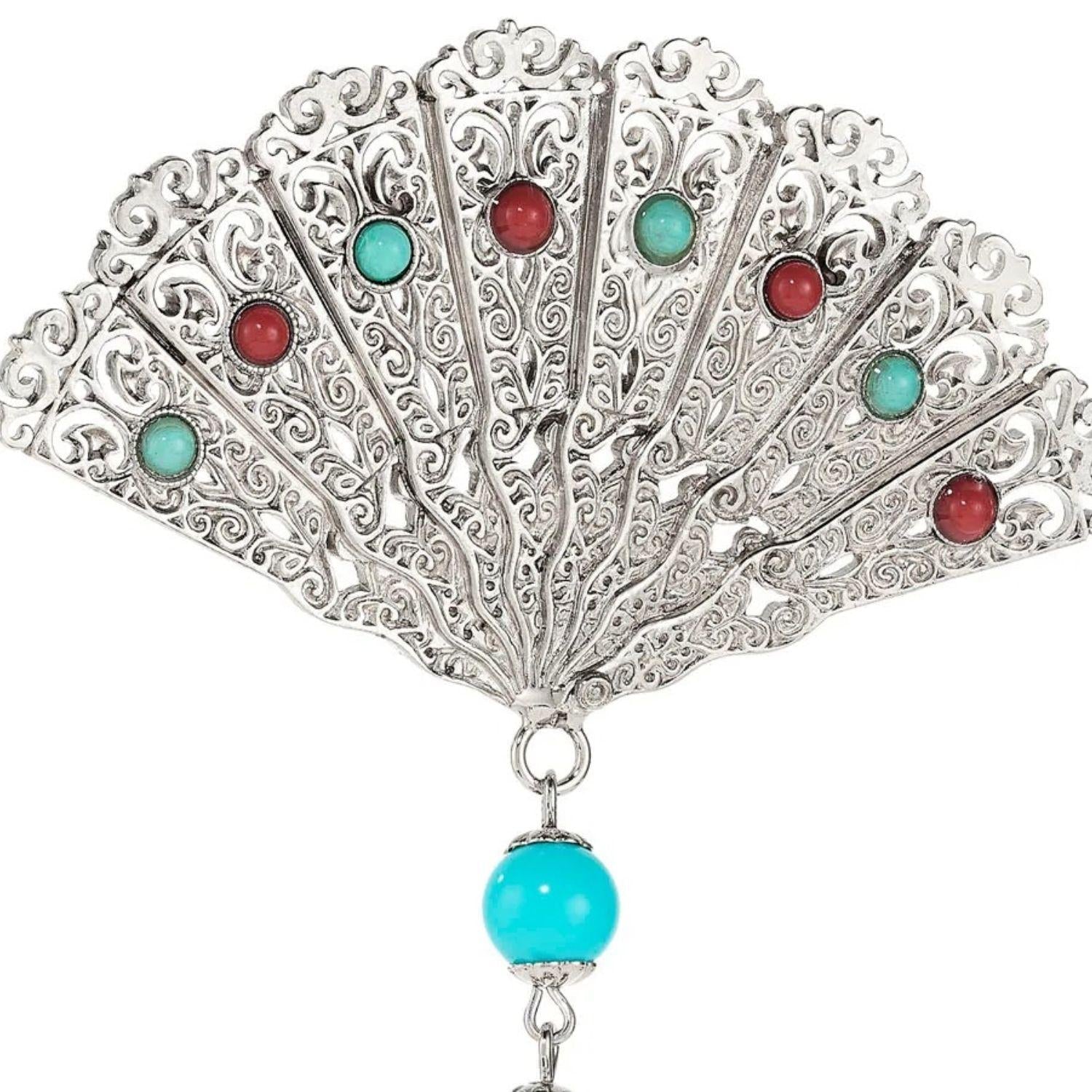 Olivia Riegel Silver Fan with Tassel Brooch