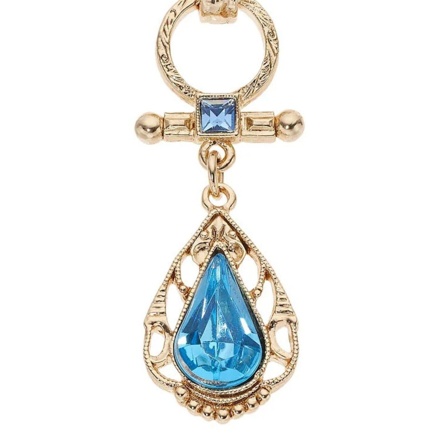 Olivia Riegel Gold Shield Teardrip Brooch with Blue Stones