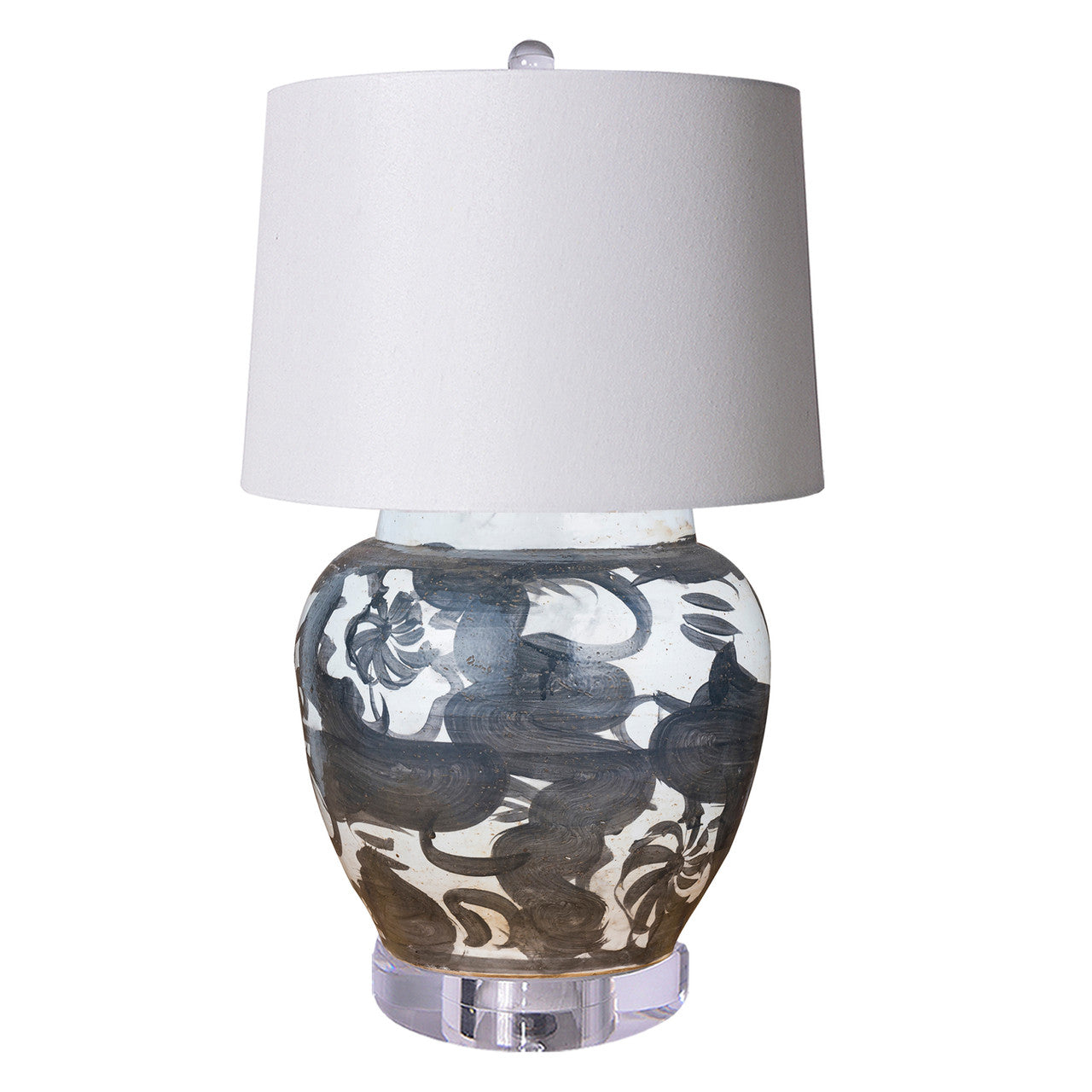 Legend of Asia Black Twisted Flower Open Top Jar  Lamp
