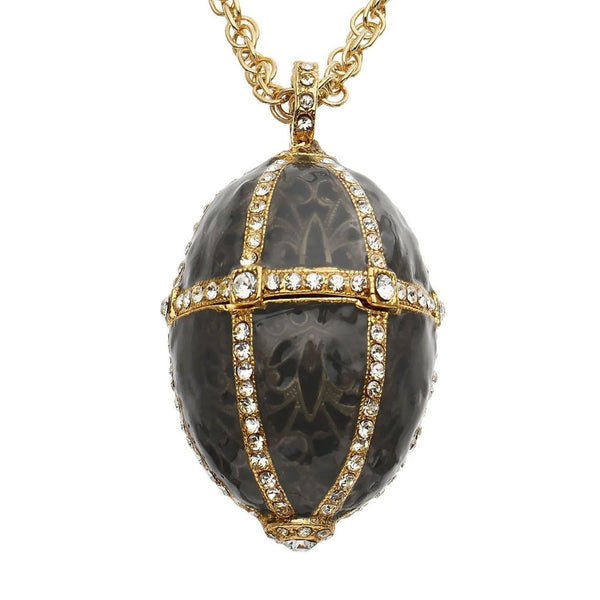 Olivia Riegel Enamel Egg Locket Pendant Necklace Gray