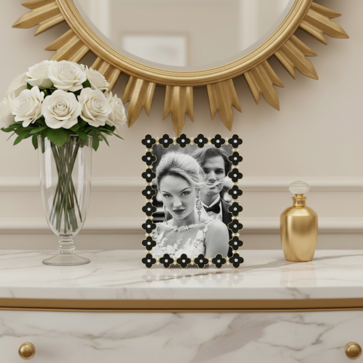 Olivia Riegel Gold Black Enamel Clover Picture Frame 5" x 7"