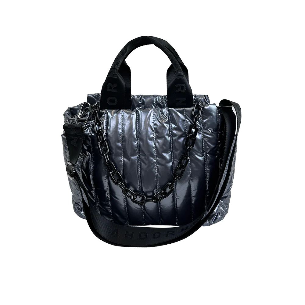 Ahdorned Rosie Quilted Tote w/Black Resin Chain & 2" Adjustable Solid Black Strap