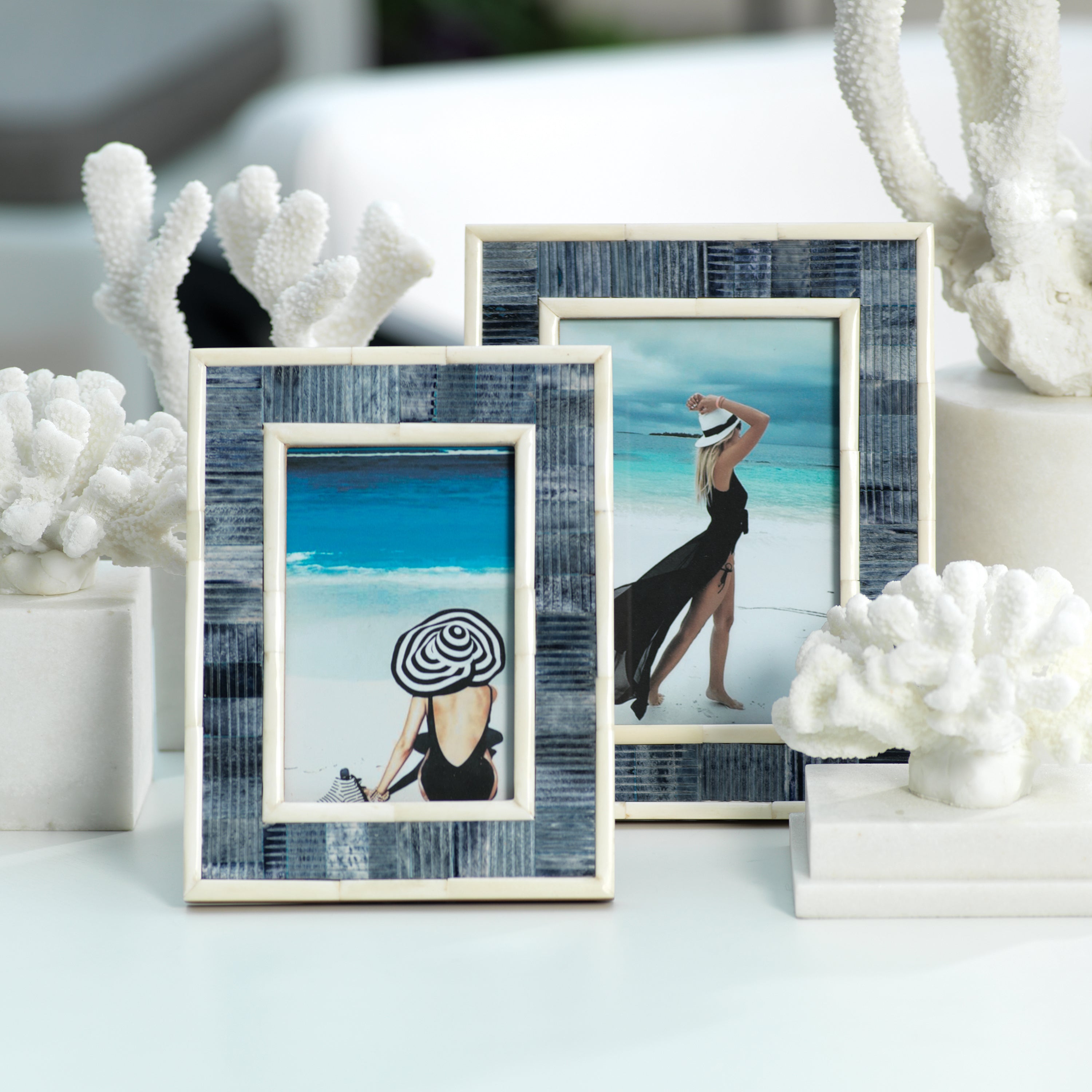 Mendocino Blue Carved Bone Photo Frame- 4" x 6"