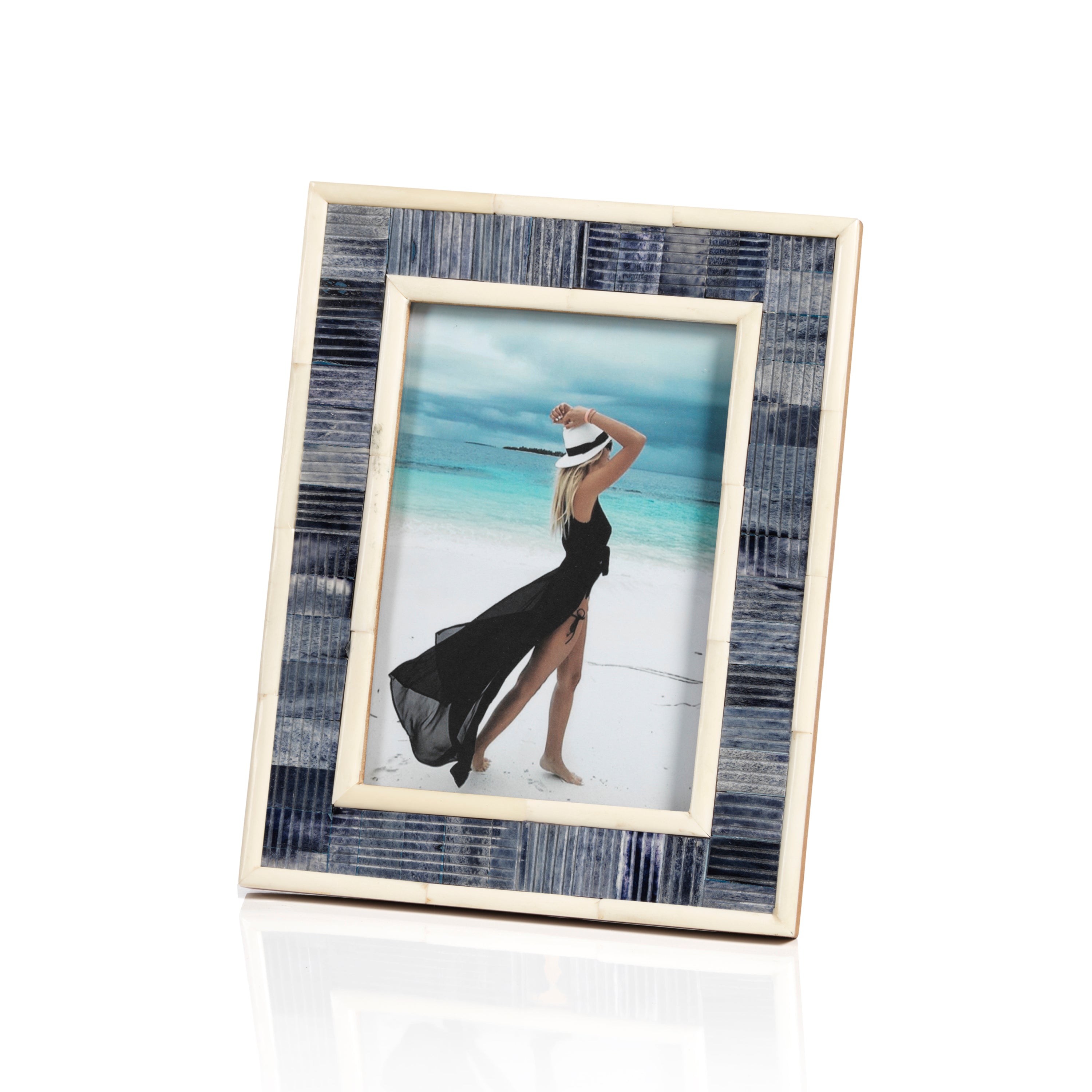 Mendocino Blue Carved Bone Photo Frame- 5" x 7"