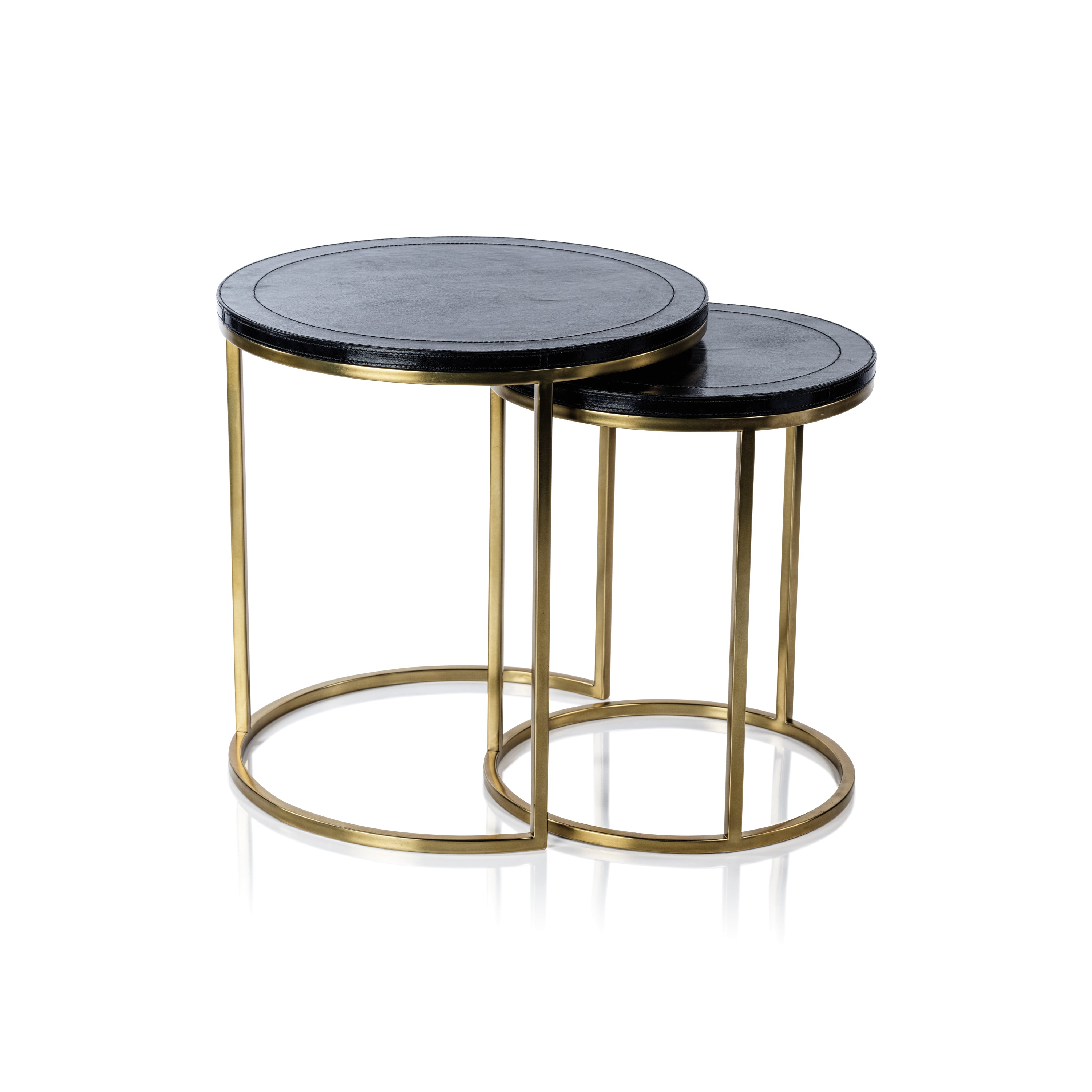 Savoy Leather on Brass Nested Tables, Set of 2