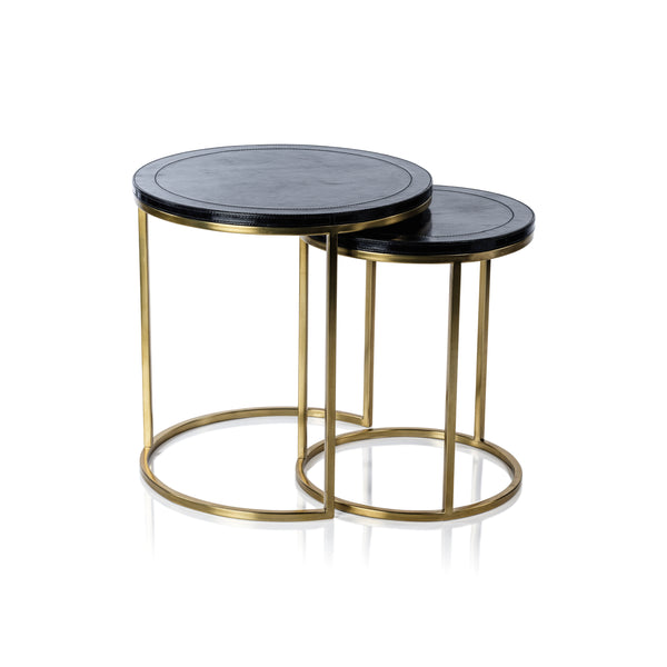 Savoy Leather on Brass Nested Tables, Set of 2
