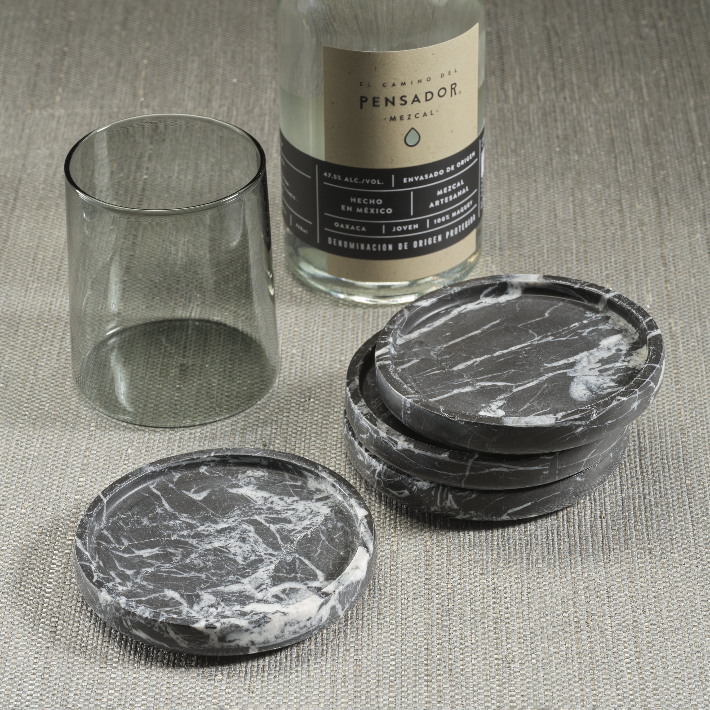 Marble Coaster, Black Marquino- 4.5"