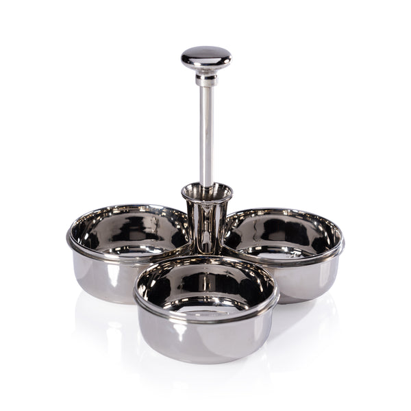 Basso Condiment Trio w/ Cocktail Pick Holder- Polished Nickel