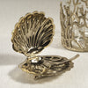 Cap Ferrat Fan Shell Lidded Bowl w/ Spoon, Polished Gold