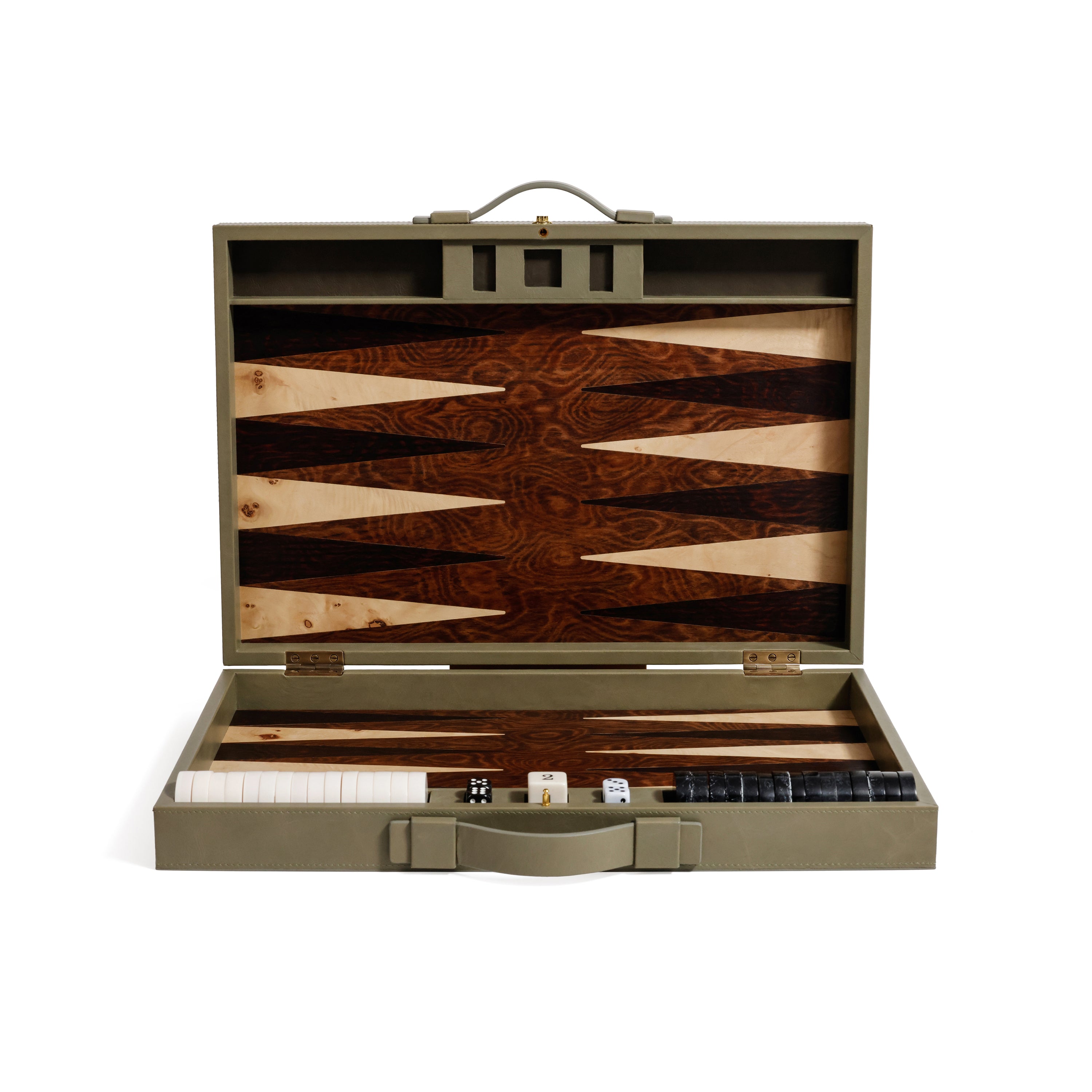 Geneva 19" Backgammon Set- Dusty Green Leather