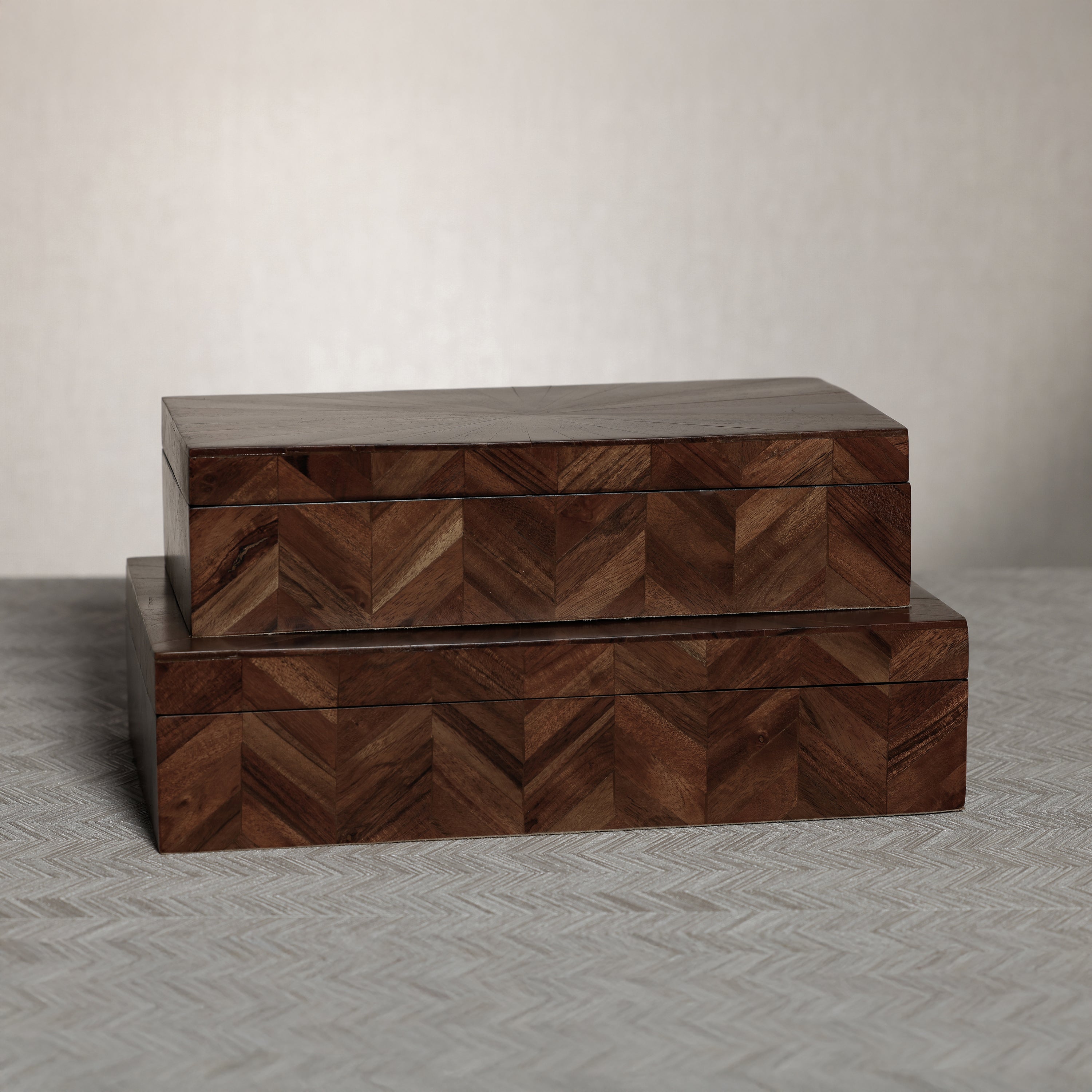 Chevron Wood Box- 13"x 6.5"x 3.25"