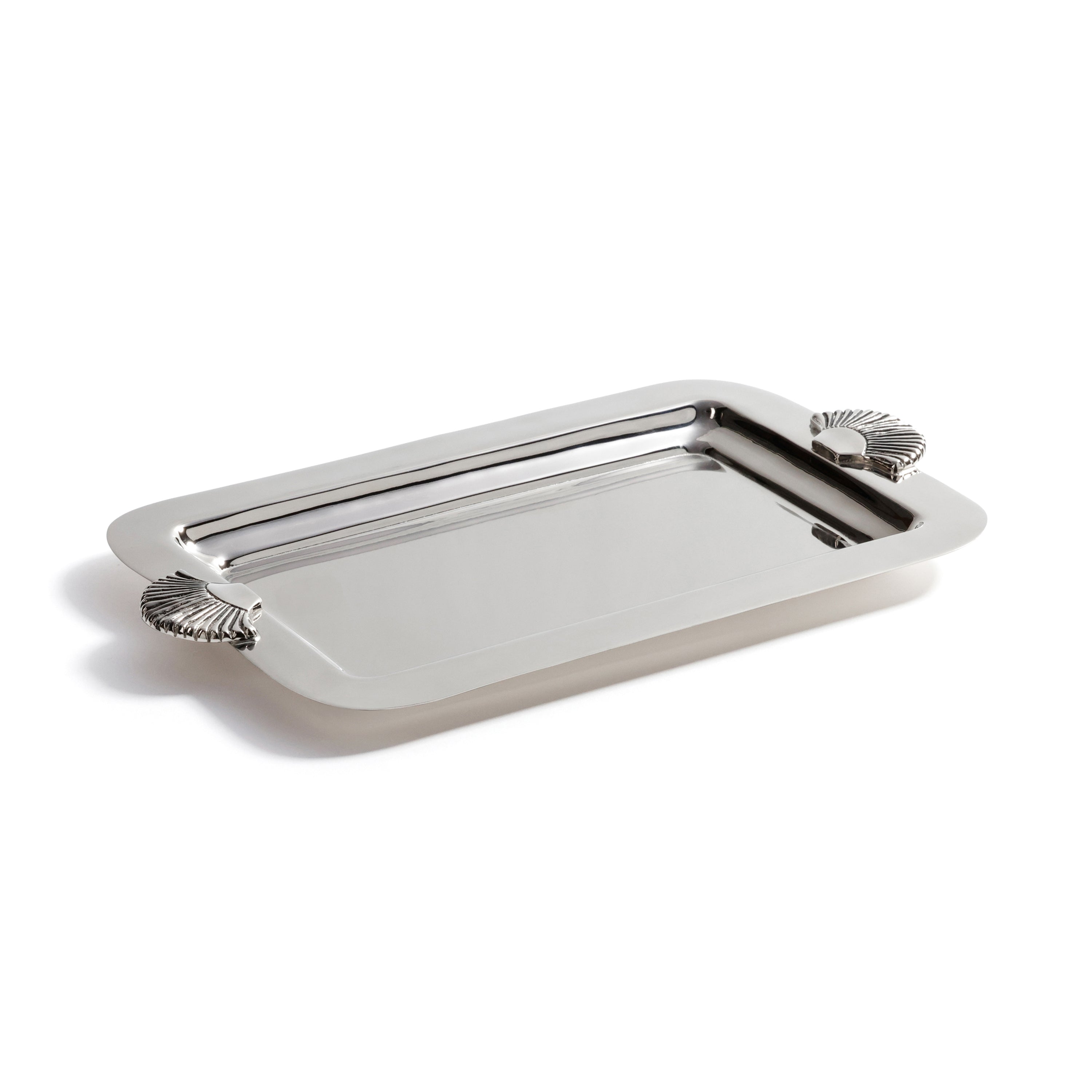 Cap Ferrat Fan Shell Design Serving Tray, Polished Nickel