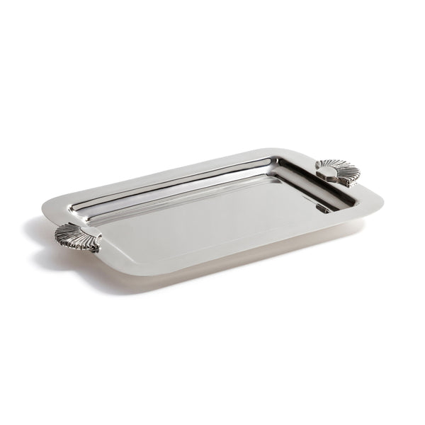 Cap Ferrat Fan Shell Design Serving Tray, Polished Nickel