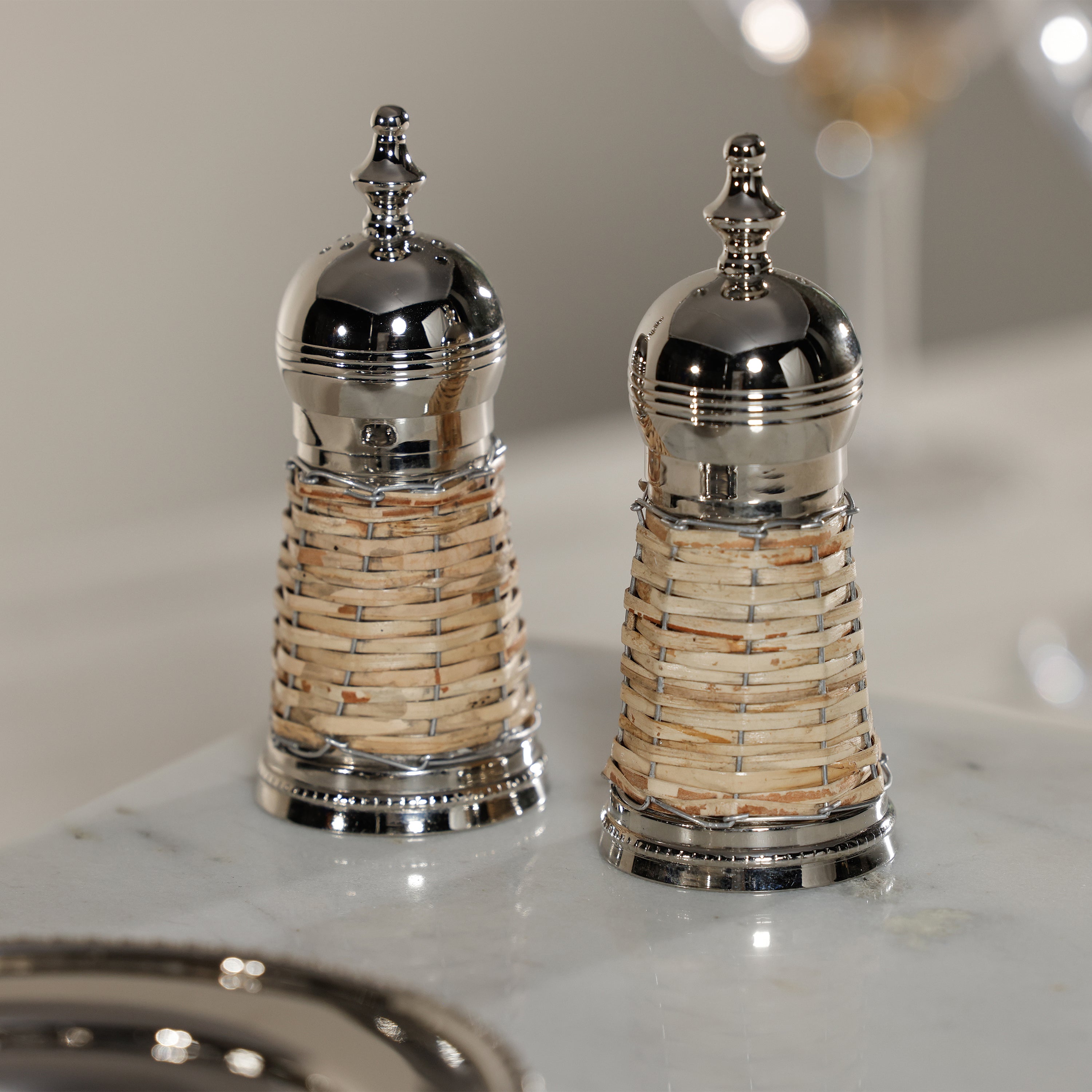 Cap Ferrat Rattan Covered Salt & Pepper Shaker Set