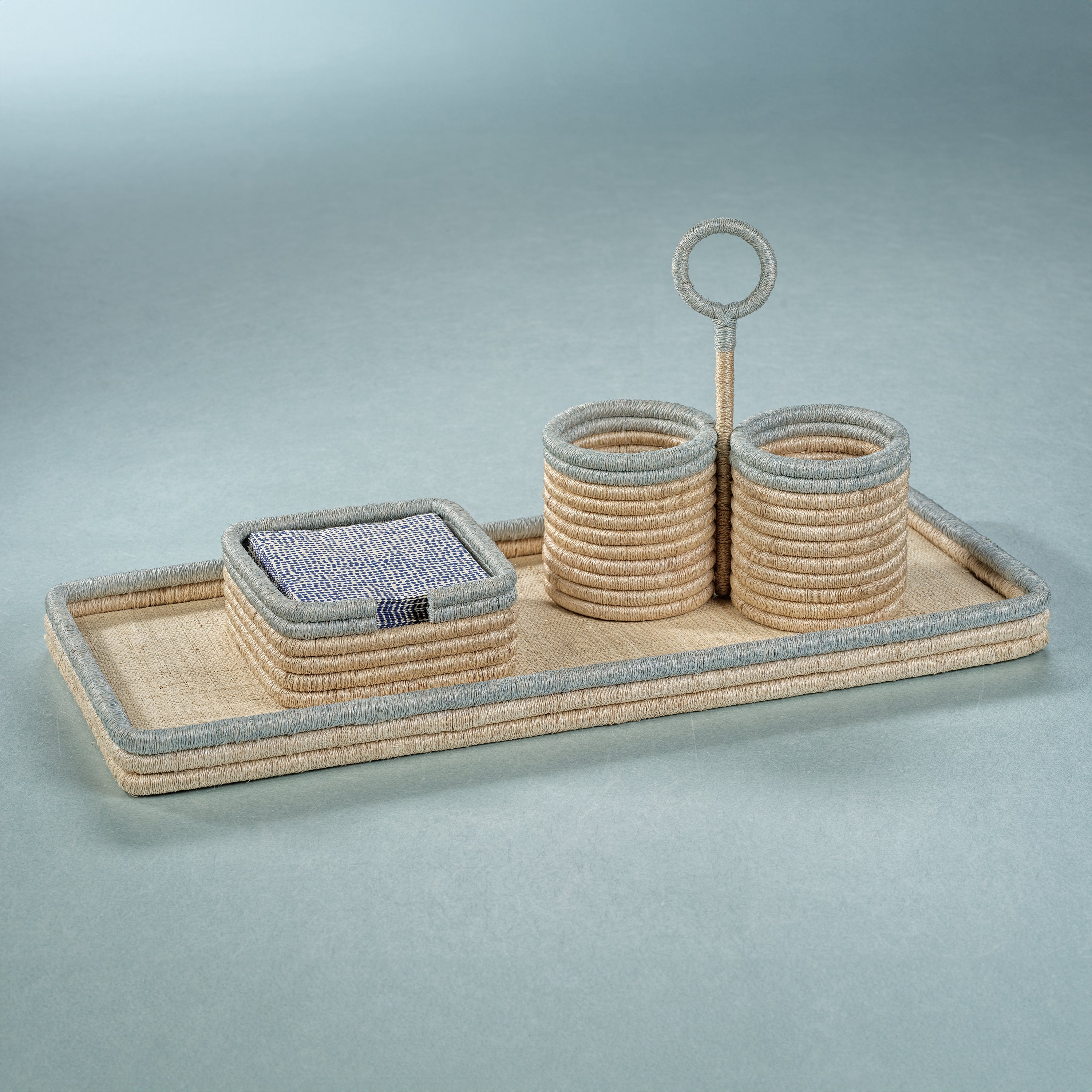 La Cote Coiled Rattan & Abaca Rectangular Serving Tray