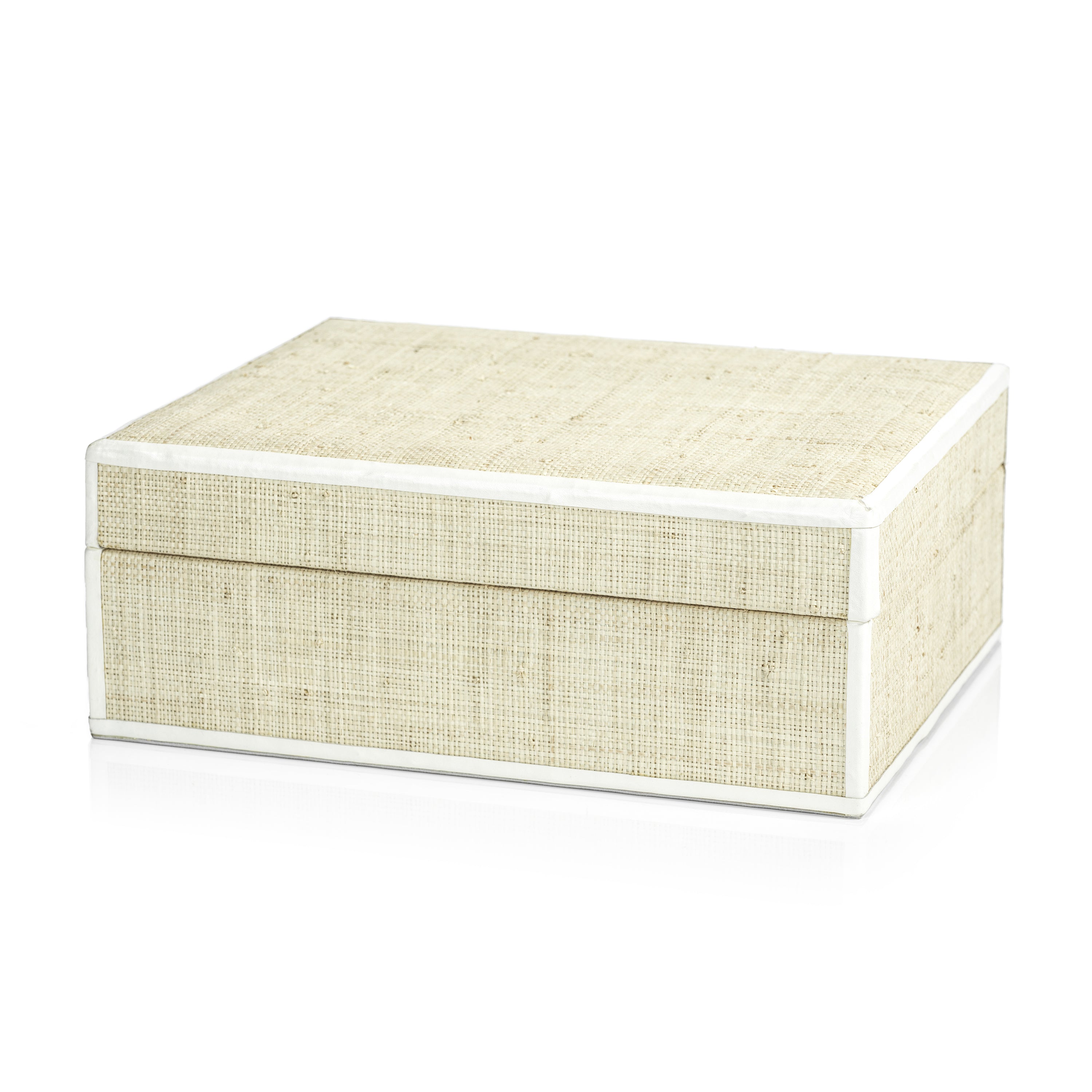 Atelier Natural Fiber Raffia Box w/ Leather Trim -13" x 10" x 5"