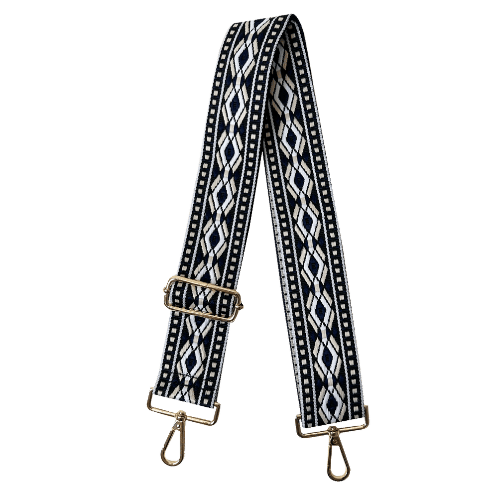 Ahdorned Handbags Black/Navy/Cream/White Ahdorned Double Diamond Interchangeable Embroidered Bag Strap Assorted