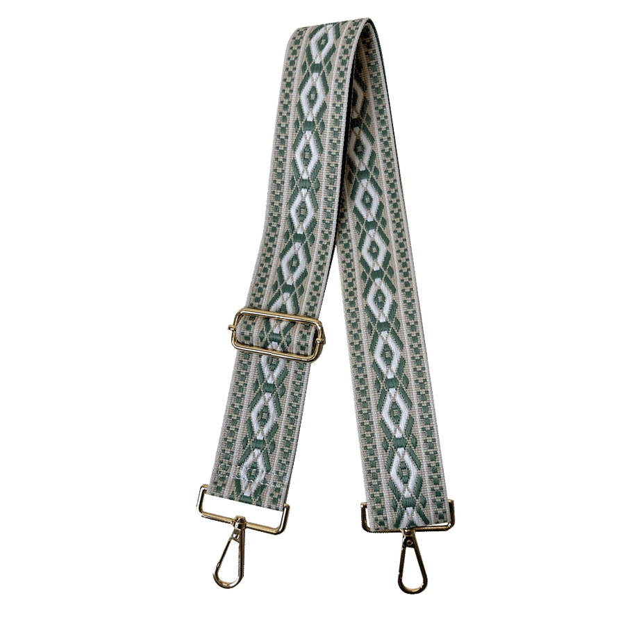 Ahdorned Handbags Cream/Sage/White Ahdorned Double Diamond Interchangeable Embroidered Bag Strap Assorted