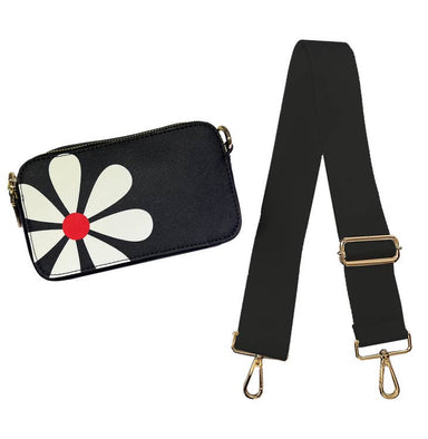 Ahdorned Handbags BLACK Ahdorned Jamie Flower Camera Bag & Solid 2” Strap - ASST COLORS