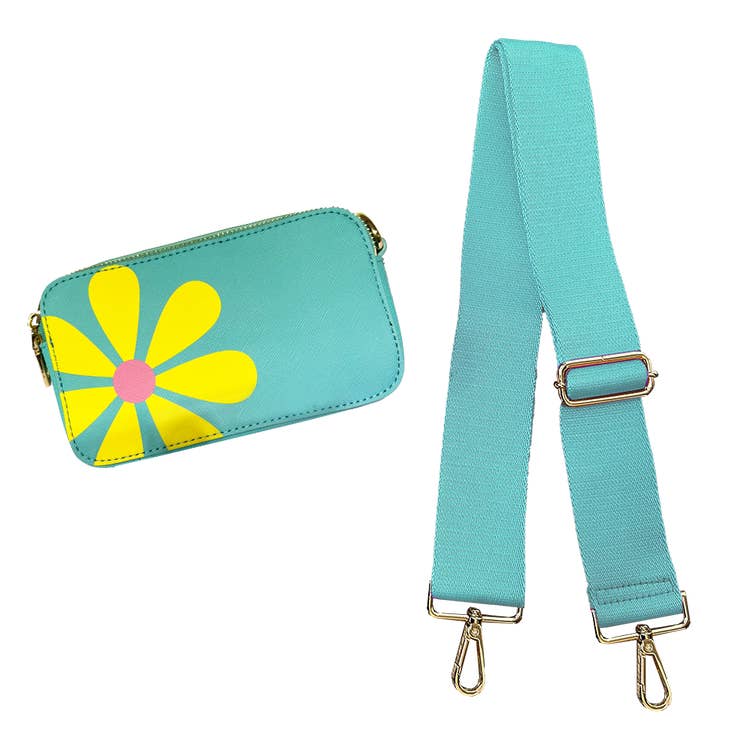 Ahdorned Handbags AQUA Ahdorned Jamie Flower Camera Bag & Solid 2” Strap - ASST COLORS