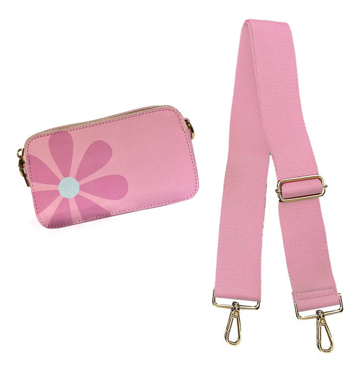 Ahdorned Handbags PINK Ahdorned Jamie Flower Camera Bag & Solid 2” Strap - ASST COLORS