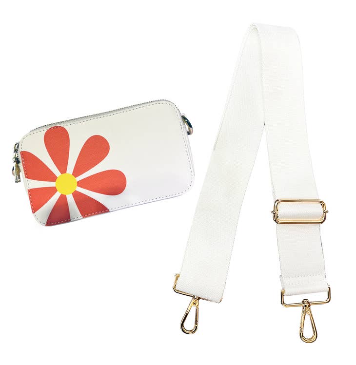 Ahdorned Handbags WHITE Ahdorned Jamie Flower Camera Bag & Solid 2” Strap - ASST COLORS
