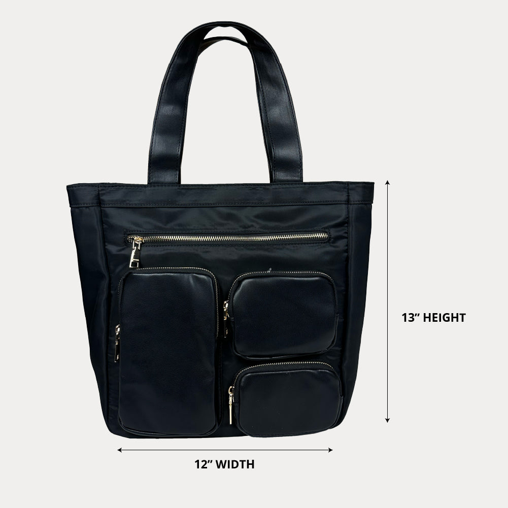Ahdorned Handbags Ahdorned Jessie Nylon & Vegan Leather Multi Pocket Tote