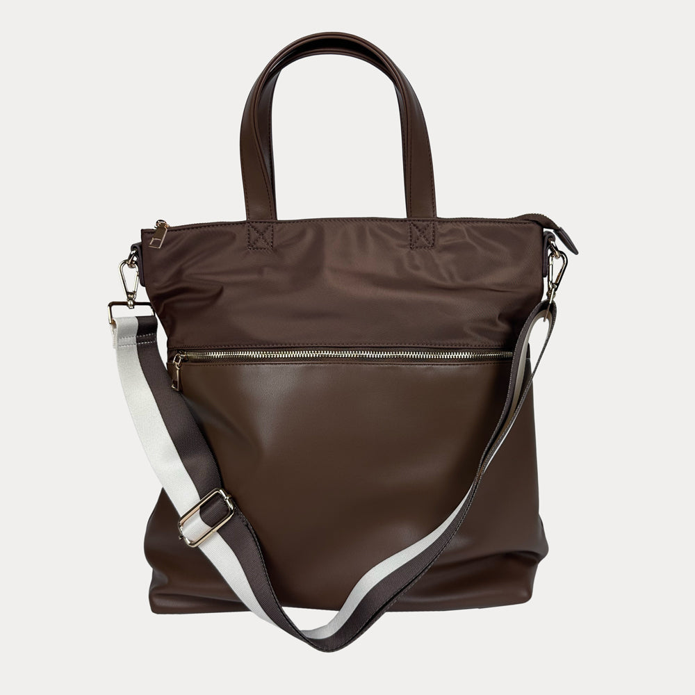 Ahdorned Handbags Chocolate Ahdorned Jill Nylon & Vegan Leather North South Tote