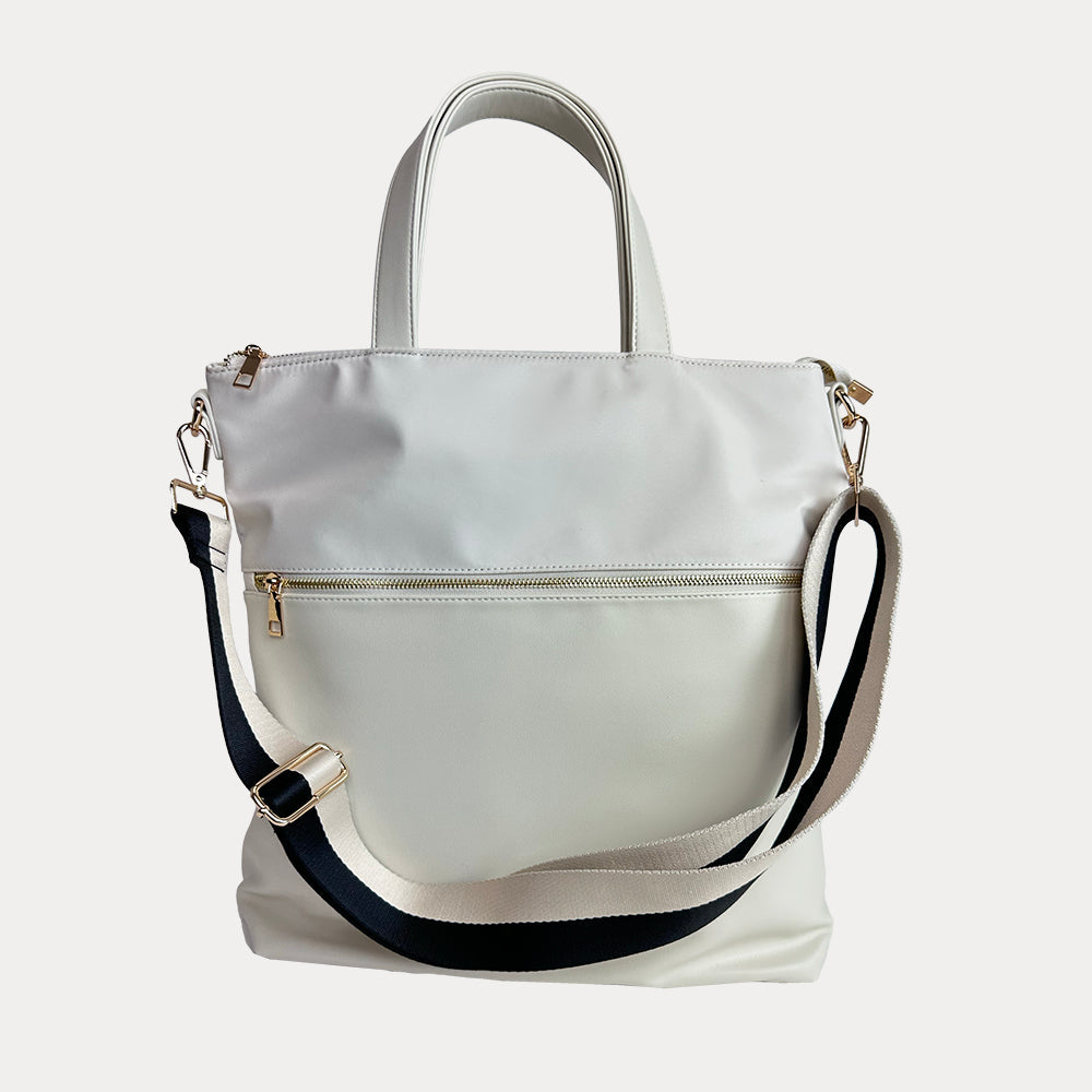Ahdorned Handbags Cream Ahdorned Jill Nylon & Vegan Leather North South Tote