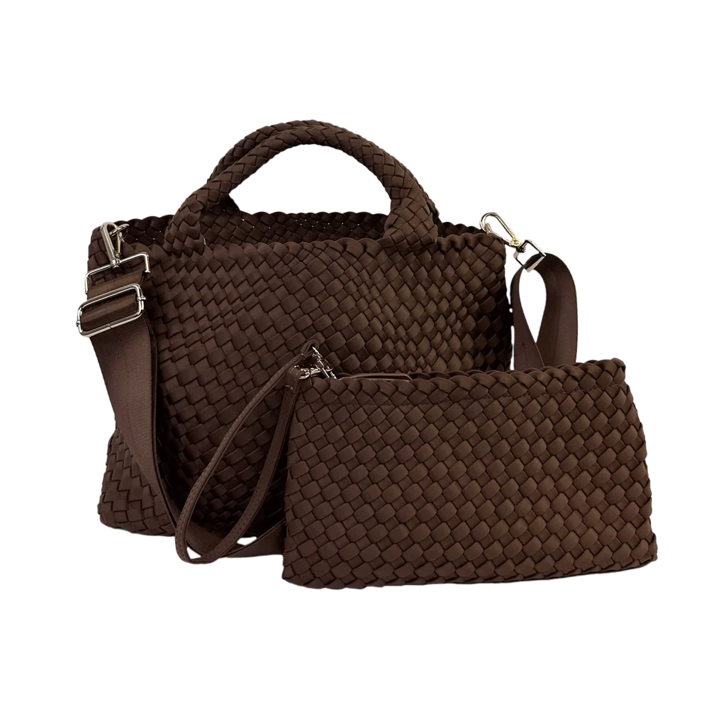 Ahdorned Handbags CHOCOLATE Ahdorned Lily Woven Neoprene Tote with Pouch Assorted Colors
